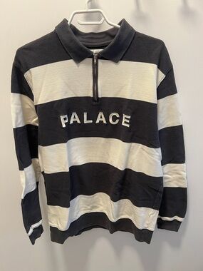 PALACE Black and White Striped Zip Rugby Sweater